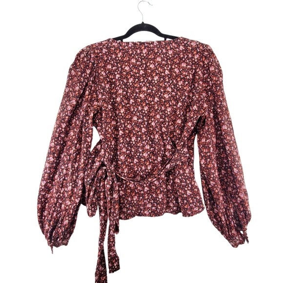 Sz 8 & Other Stories Relaxed Sleeve Wrap Top Blouse Floral Ditsy Long Sleeve - Picture 3 of 9